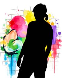 A captivating watercolor painting showcases vibrant, graffiti-style splashes on a brick wall.  The delicate brushstrokes and 