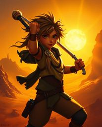 Embark on a thrilling desert adventure with a brave Disney-style hero. This dramatic artwork, rendered in a luxurious oil pai