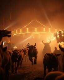Experience a captivating scene where a vibrant carnival has been reclaimed by the wild. This low-angle perspective showcases 