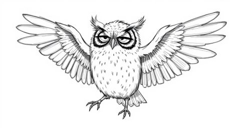 A captivating hand-drawn sketch in the style of Pixar, depicting a wise, blind owl with wrinkled features and outstretched wi