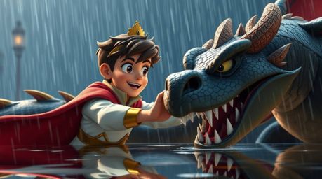 A high-resolution stock photo depicting a charming prince with refined features engaged in a dynamic battle against a fearsom