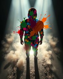 Explore a stunning high-angle perspective of a human silhouette meticulously crafted from vibrant splash patterns. This moder