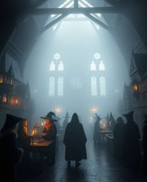 Explore a magical school teeming with young wizards, nestled within a dense, foggy environment. The low visibility creates a 