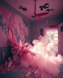 Explore a surreal world in this infrared photograph depicting a room exploding with paint. The soft cinematic haze and otherw