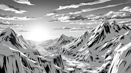 A captivating black and white Isekai anime-style illustration featuring an expressive composition that feels timeless and ele