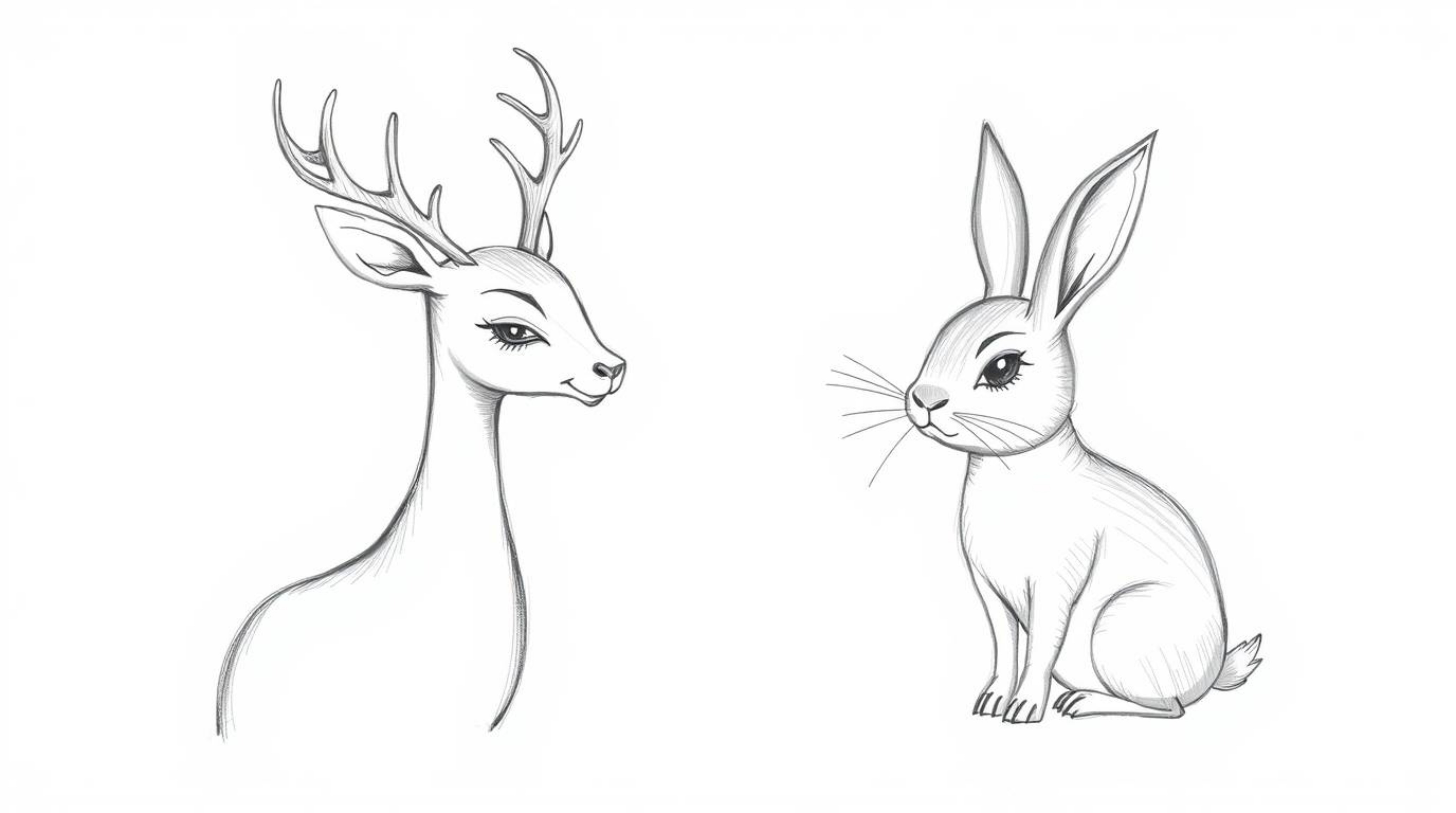 A charming hand-drawn sketch depicts a graceful deer and rabbit, a duo of talking animals engaging in playful mischief.  Rend