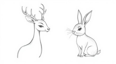 A charming hand-drawn sketch depicts a graceful deer and rabbit, a duo of talking animals engaging in playful mischief.  Rend
