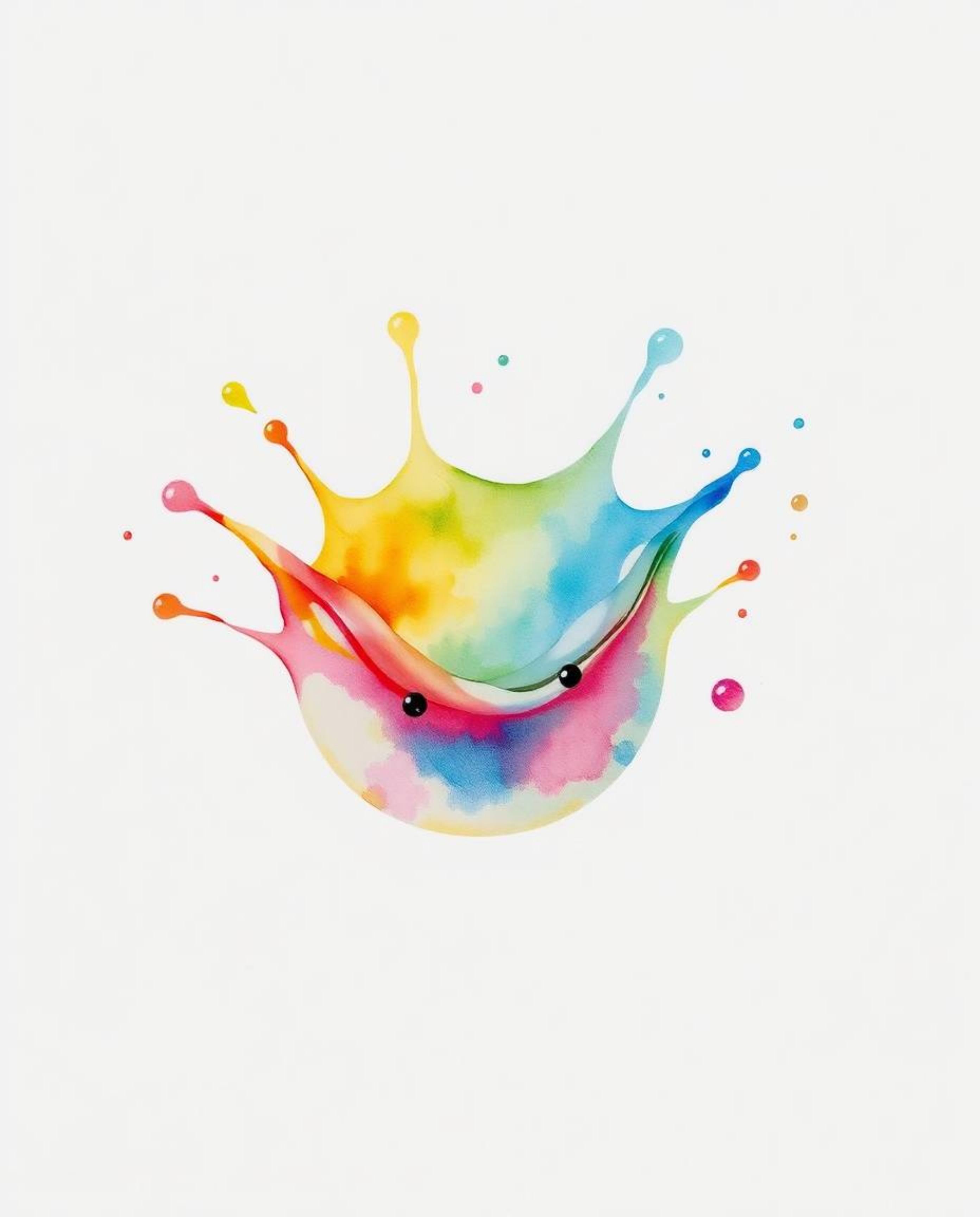 This series features delicate watercolor paintings capturing colorful paint splashes frozen in mid-air, creating a surreal an