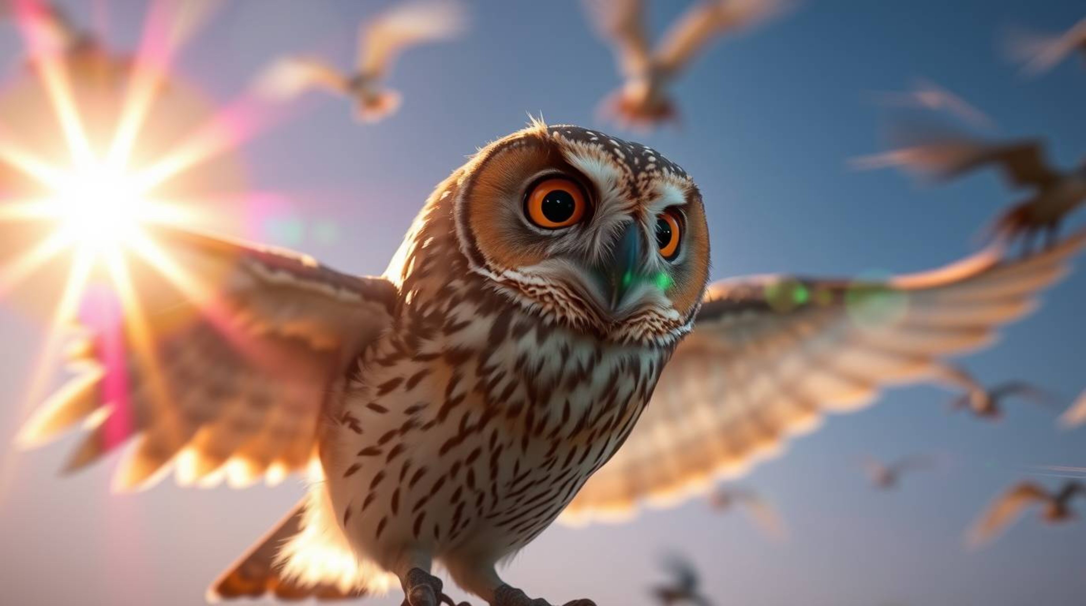 Experience the whimsical world of a blind owl, rendered in a captivating Pixar style, as it defies expectations by teaching b