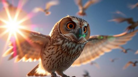 Experience the whimsical world of a blind owl, rendered in a captivating Pixar style, as it defies expectations by teaching b