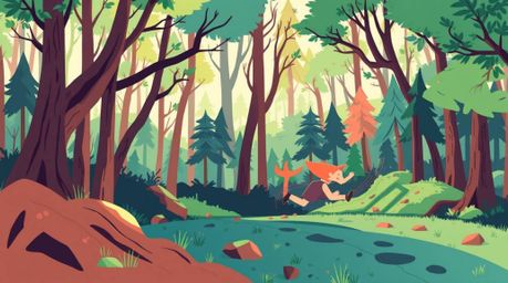 A captivating illustration depicts a thrilling chase scene unfolding within a looping forest background.  The artwork utilize