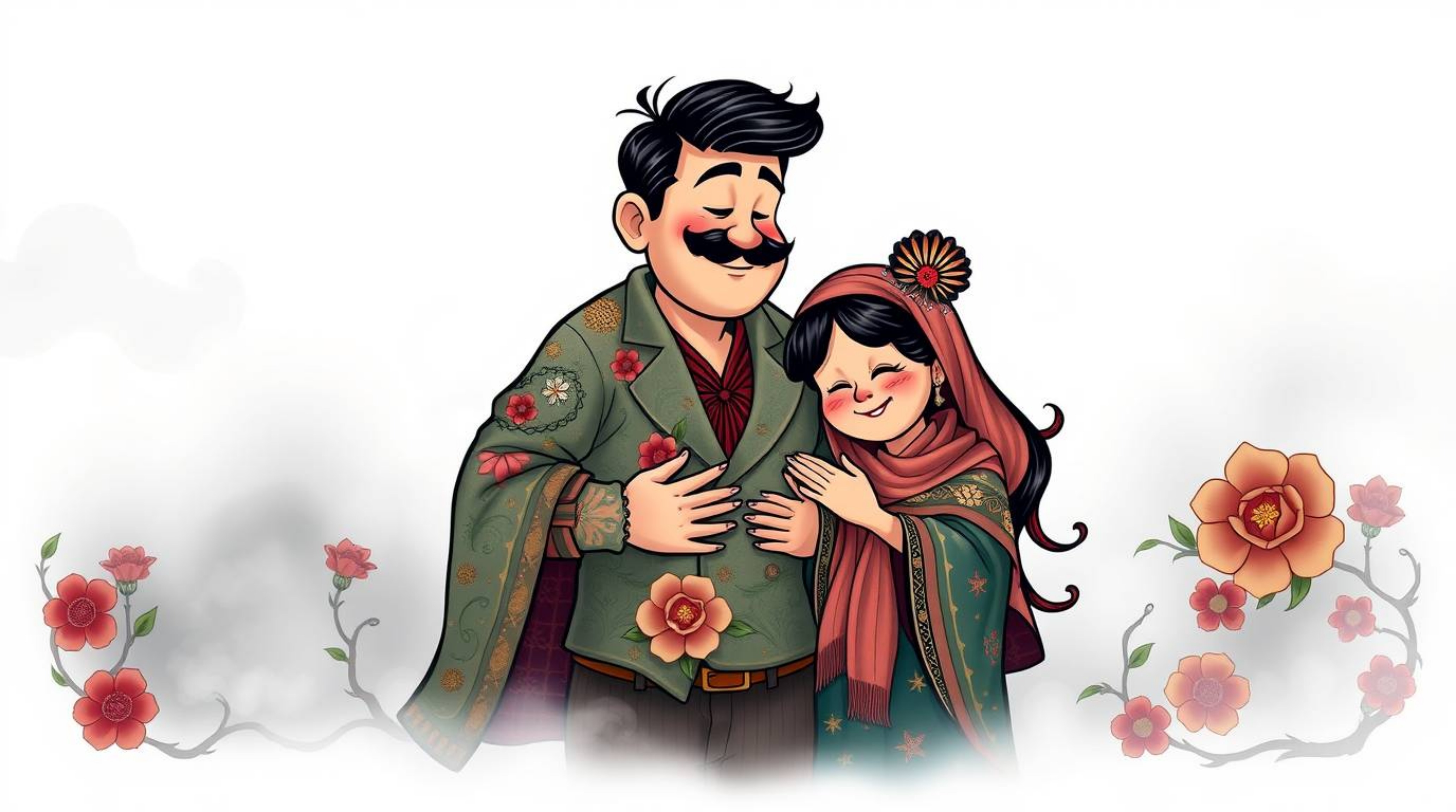 Experience a heartwarming family reunion in a unique Pixar style, presented as a symbolic traditional tattoo art print.  Feat