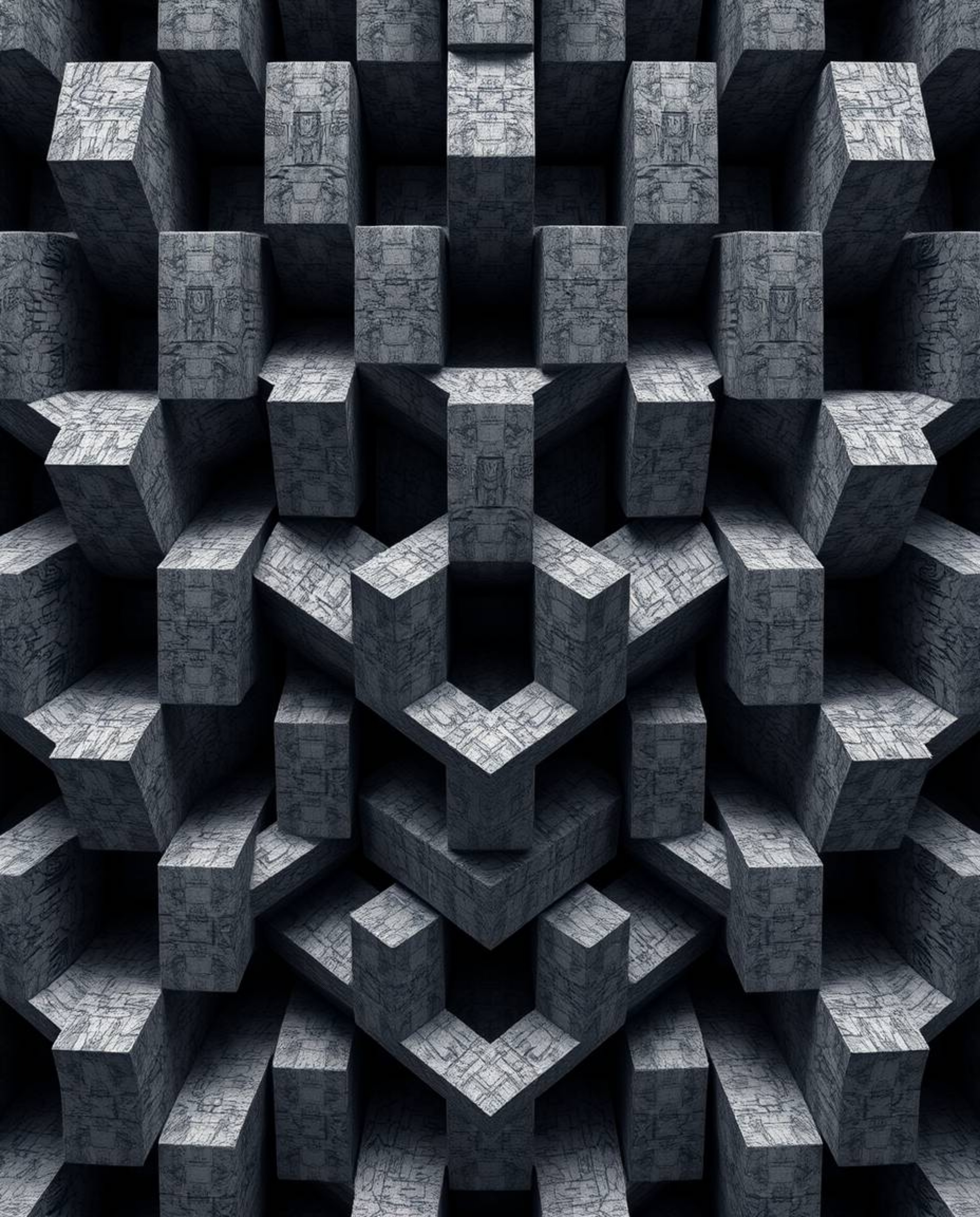 This high-resolution stock photo showcases a captivating repetitive cube pattern in Escher-style impossible geometry. The ima