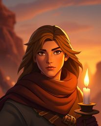 Embark on a captivating desert adventure with a brave and elegant Disney-style hero. Experience the warm glow of flickering