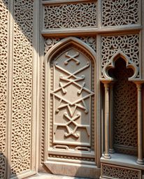 Explore high-resolution stock photos showcasing the ethereal and spiritual beauty of Islamic geometric stone carvings. These 