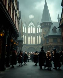 Immerse yourself in the enchanting world of wizarding architecture with this captivating photograph. Featuring a magical scho