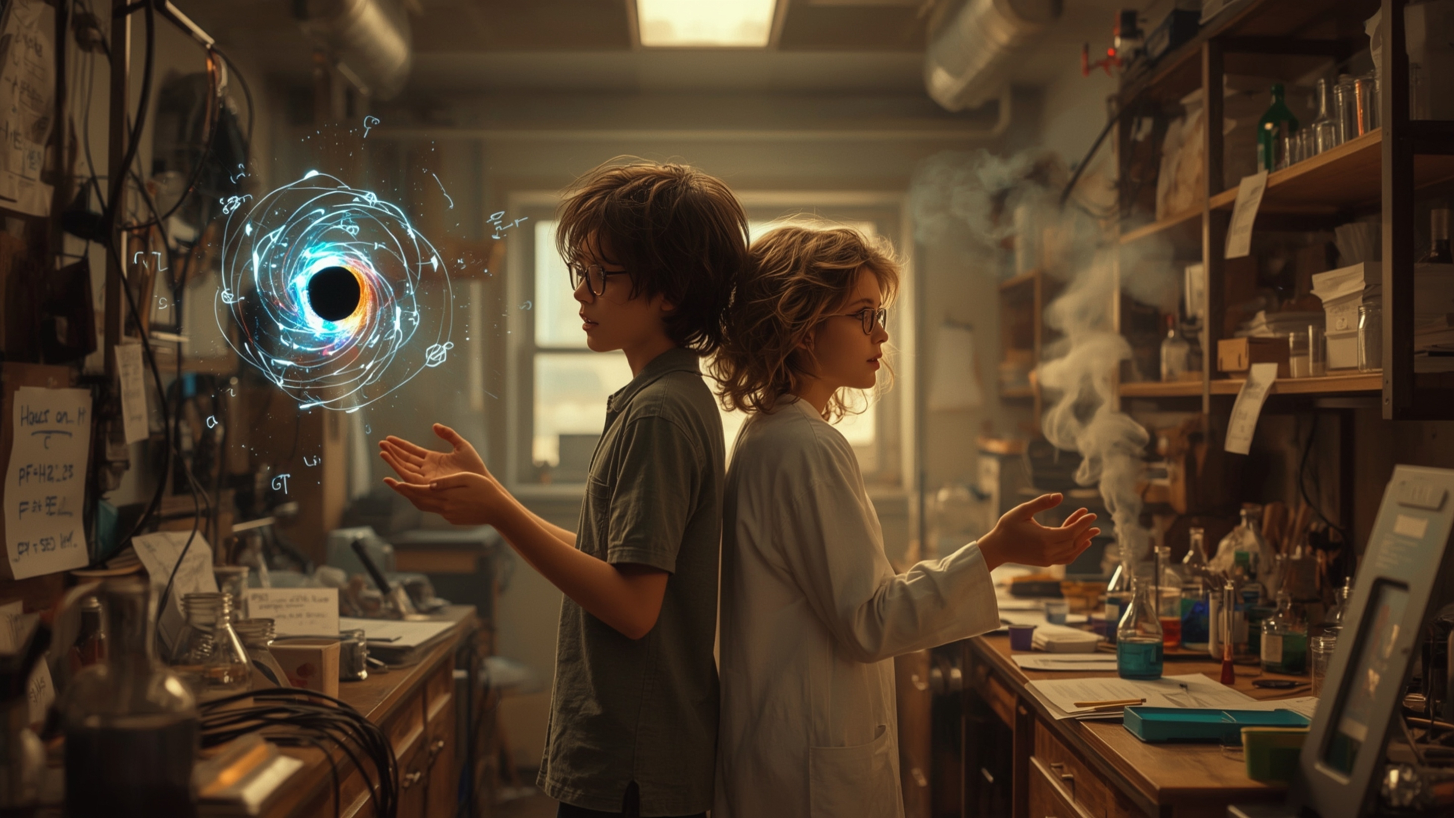 In a vibrant, cinematic photograph capturing the dynamic, Pixar-inspired essence of youthful innovation and chaos, two divers