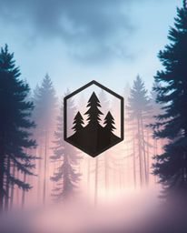 This geometric logo design is inspired by a soft, dreamy digital glitch effect layered over a hazy forest scene.  It features