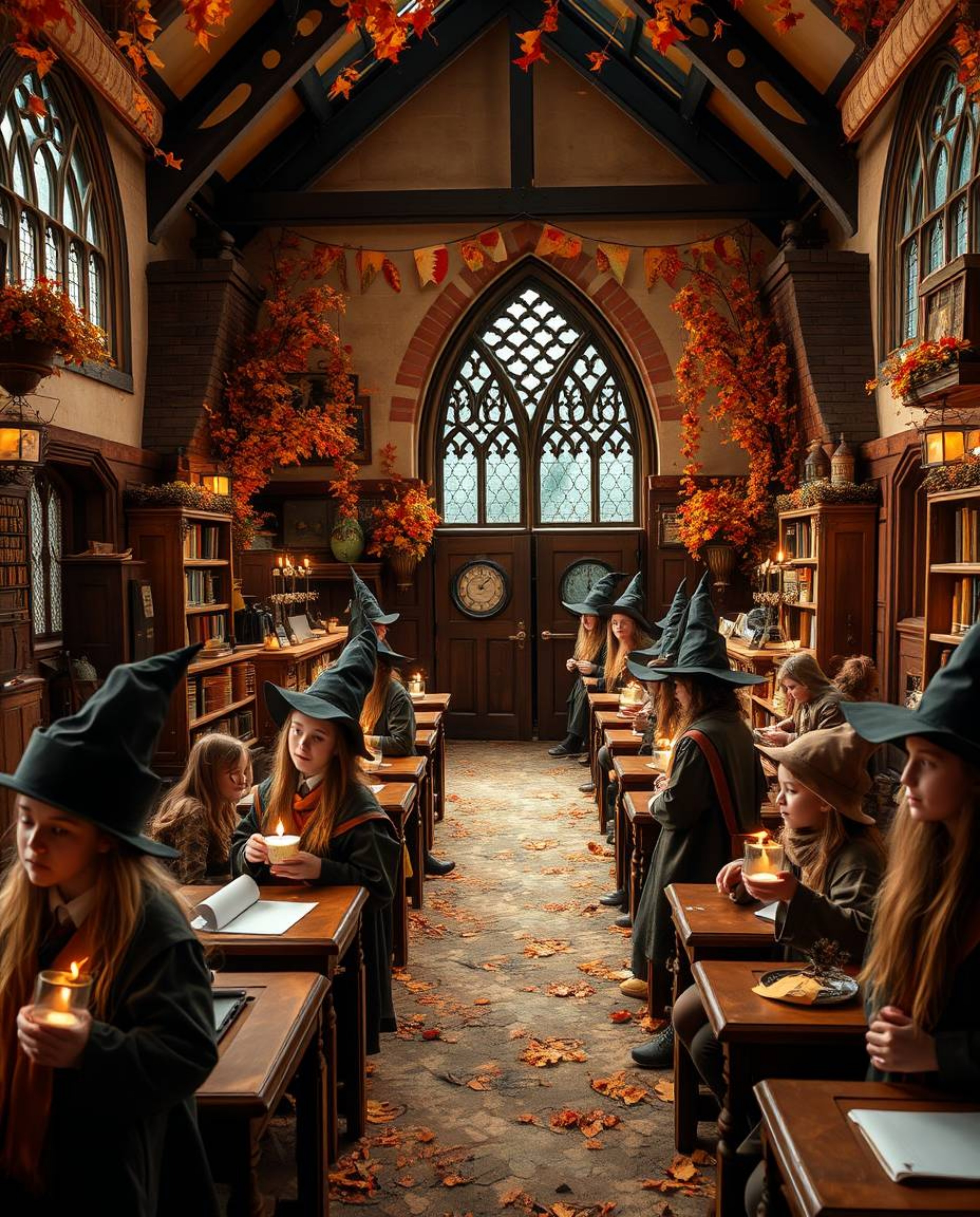 Discover a captivating high-resolution stock photo showcasing a magical school brimming with young wizards.  The image evokes