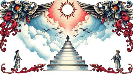 Immerse yourself in the captivating world of retro tattoo art with this vibrant print. Featuring a unique bird's-eye perspect