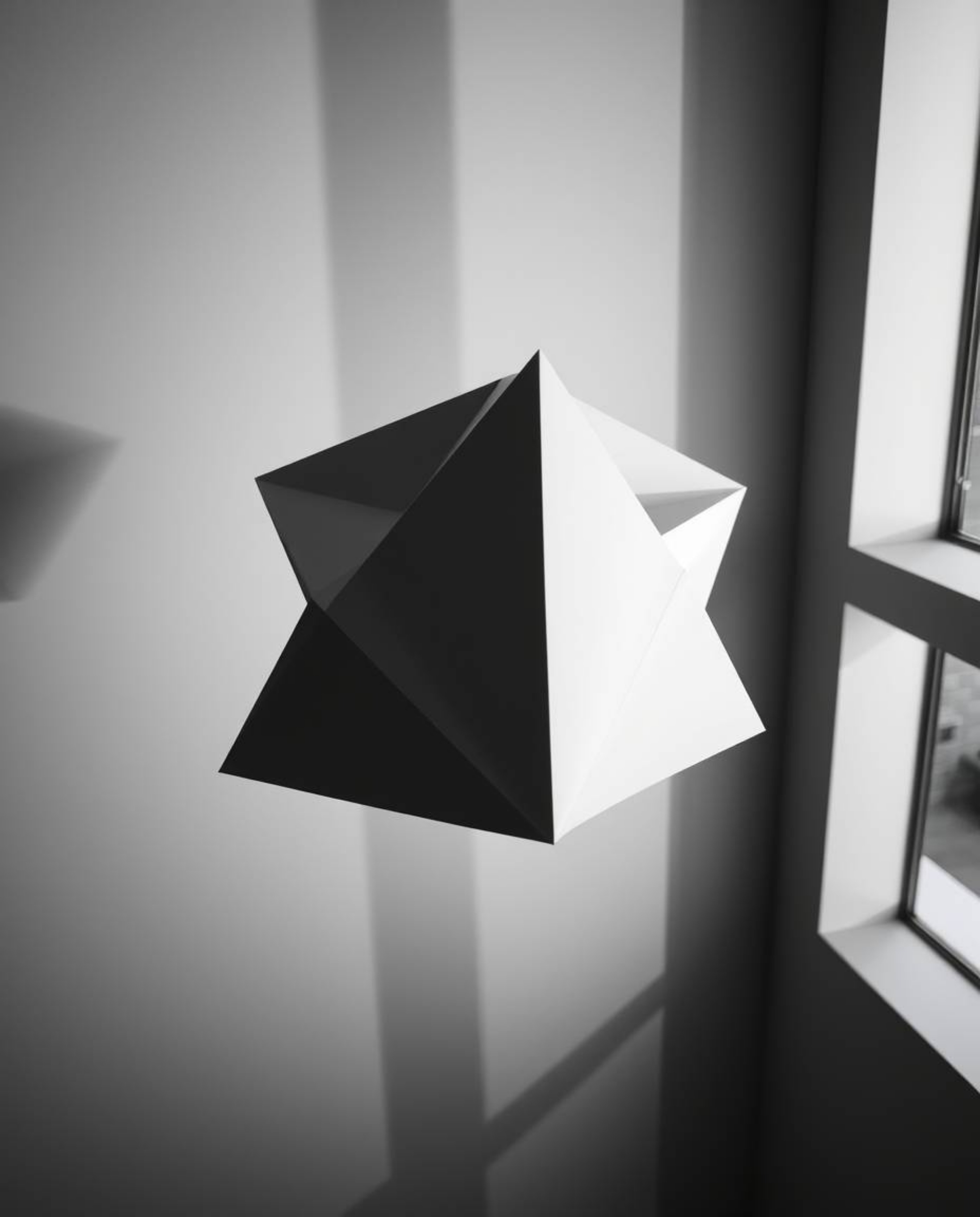 This high-angle, long-exposure monochrome photograph captures a mesmerizing three-dimensional geometric pattern reminiscent o