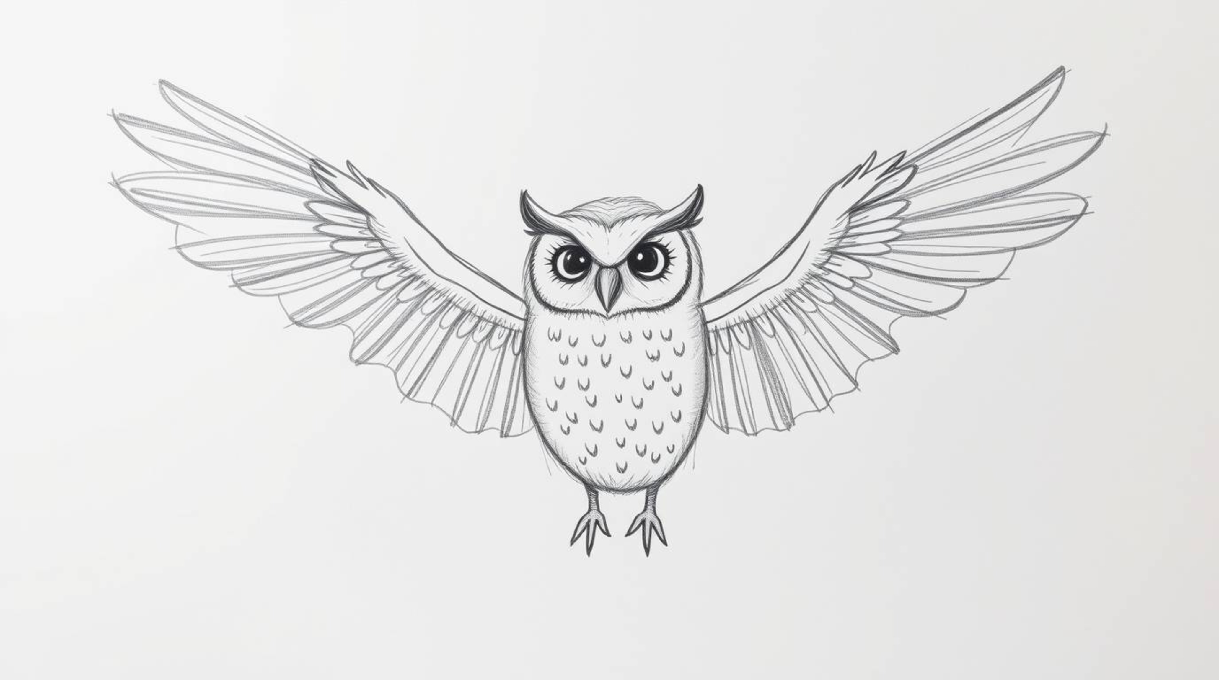 This hand-drawn sketch features a blind owl, rendered in a Pixar style with textured pencil strokes, gently teaching birds ho