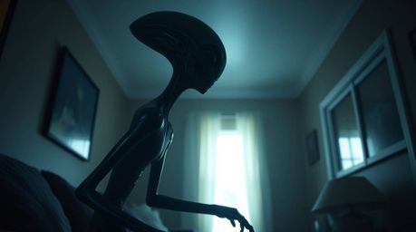 Discover stunning visuals of an iridescent-skinned alien inhabiting a suburban house.  Experience a unique blend of moody, st