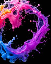 This high-resolution stock photo showcases dynamic and colorful splashes frozen in motion against a sleek black background.  