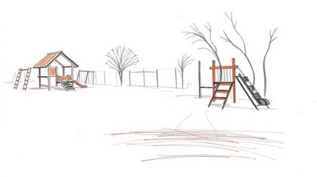 A captivating hand-drawn sketch depicts a dramatic slow-motion run through a playground.  Rendered in electric vivid colors w