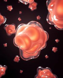 A high-angle perspective 3D rendering showcasing translucent, fluid organic blobs gracefully floating in space. Intense, dram