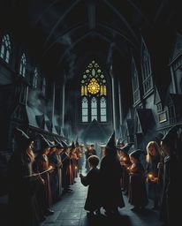 Discover a captivating illustration of a magical school brimming with young wizards.  Rendered in intense jet black with deep