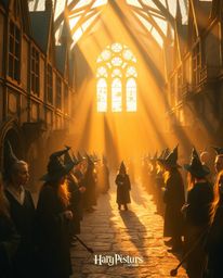 Discover a captivating magical school brimming with young wizards, bathed in the warm glow of golden hour.  This ethereal set