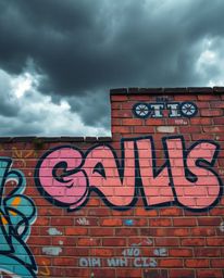 A captivating scene featuring graffiti-style colorful splashes on a brick wall, blending the raw energy of street art with th