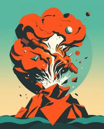 This artwork features a surreal storm depicted in warm terracotta and cool teal tones, presented as a logo.  The design incor
