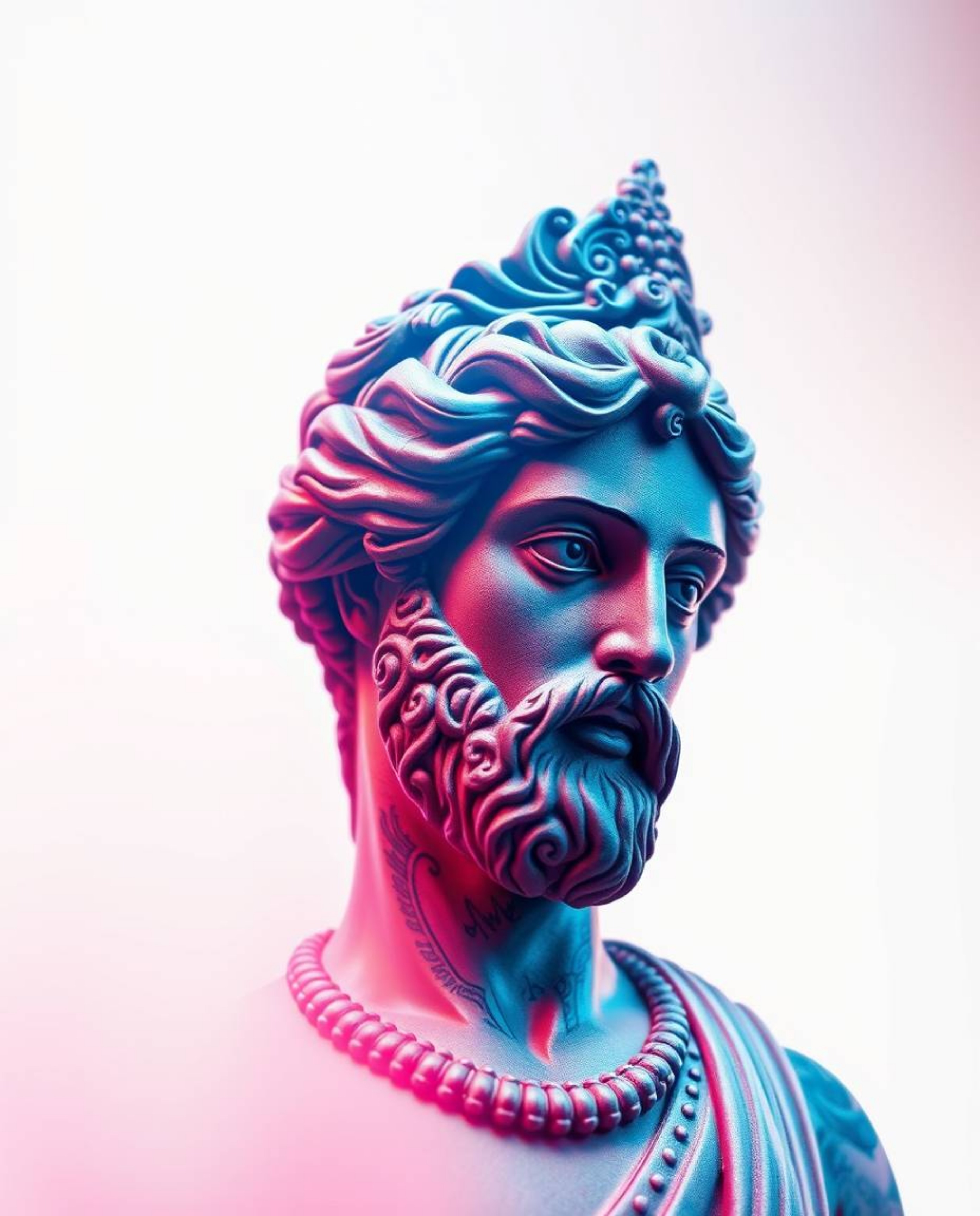 This vibrant art print features a symbolic traditional tattoo design showcasing a classical sculpture with a modern twist – a