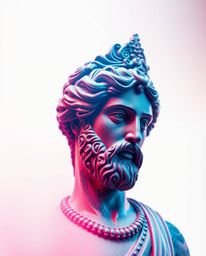 This vibrant art print features a symbolic traditional tattoo design showcasing a classical sculpture with a modern twist – a