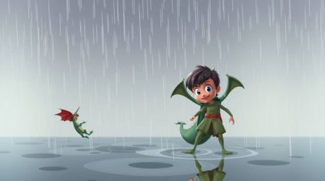 Experience a captivating 1950s animation style scene featuring a charming prince with expressive eyes and drenched clothing v