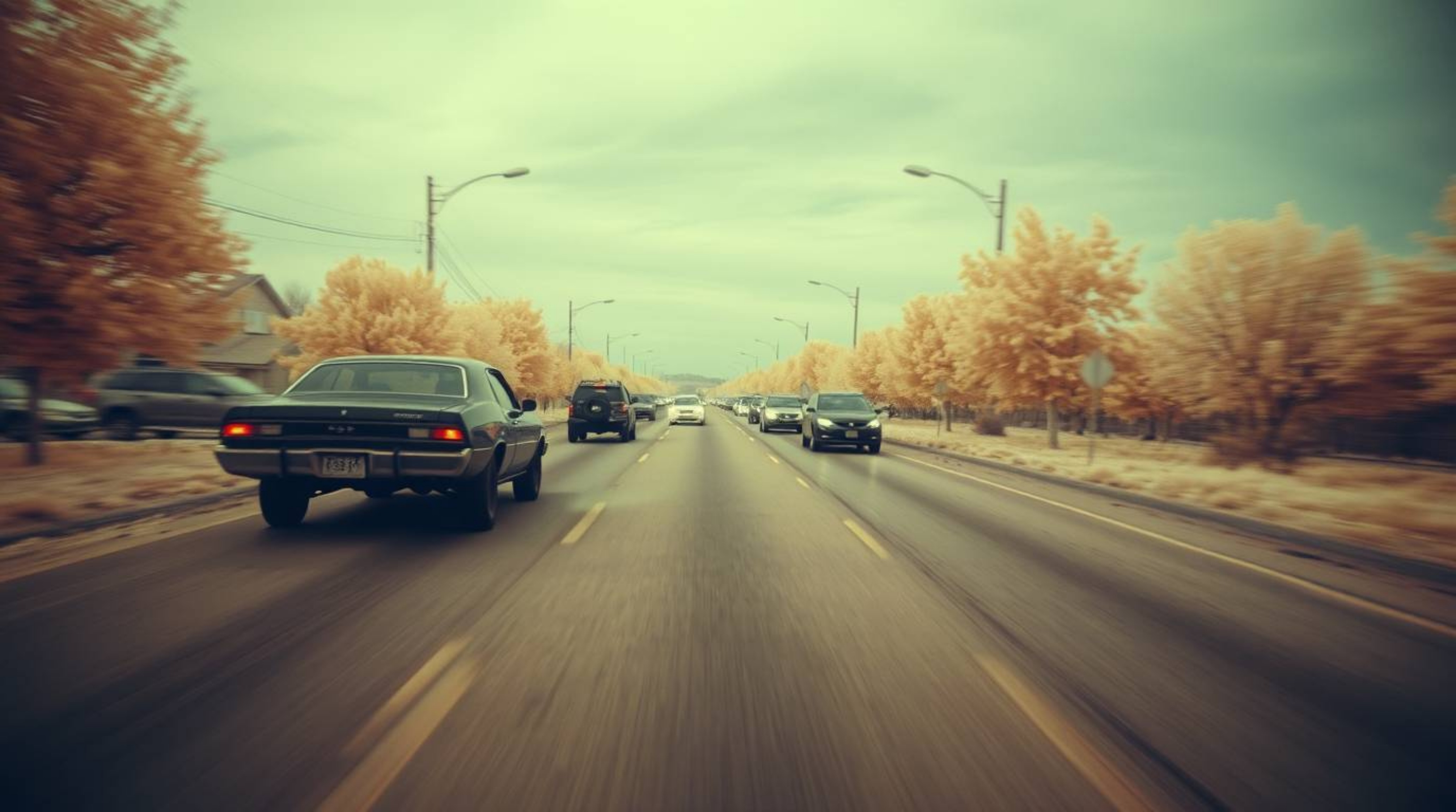 Explore a surreal and captivating infrared photograph depicting a high-energy chase scene. This artwork features exaggerated 