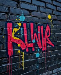 Explore an eerie and creepy image featuring graffiti-style colorful splashes on a cast bronze brick wall. The dark tones and 
