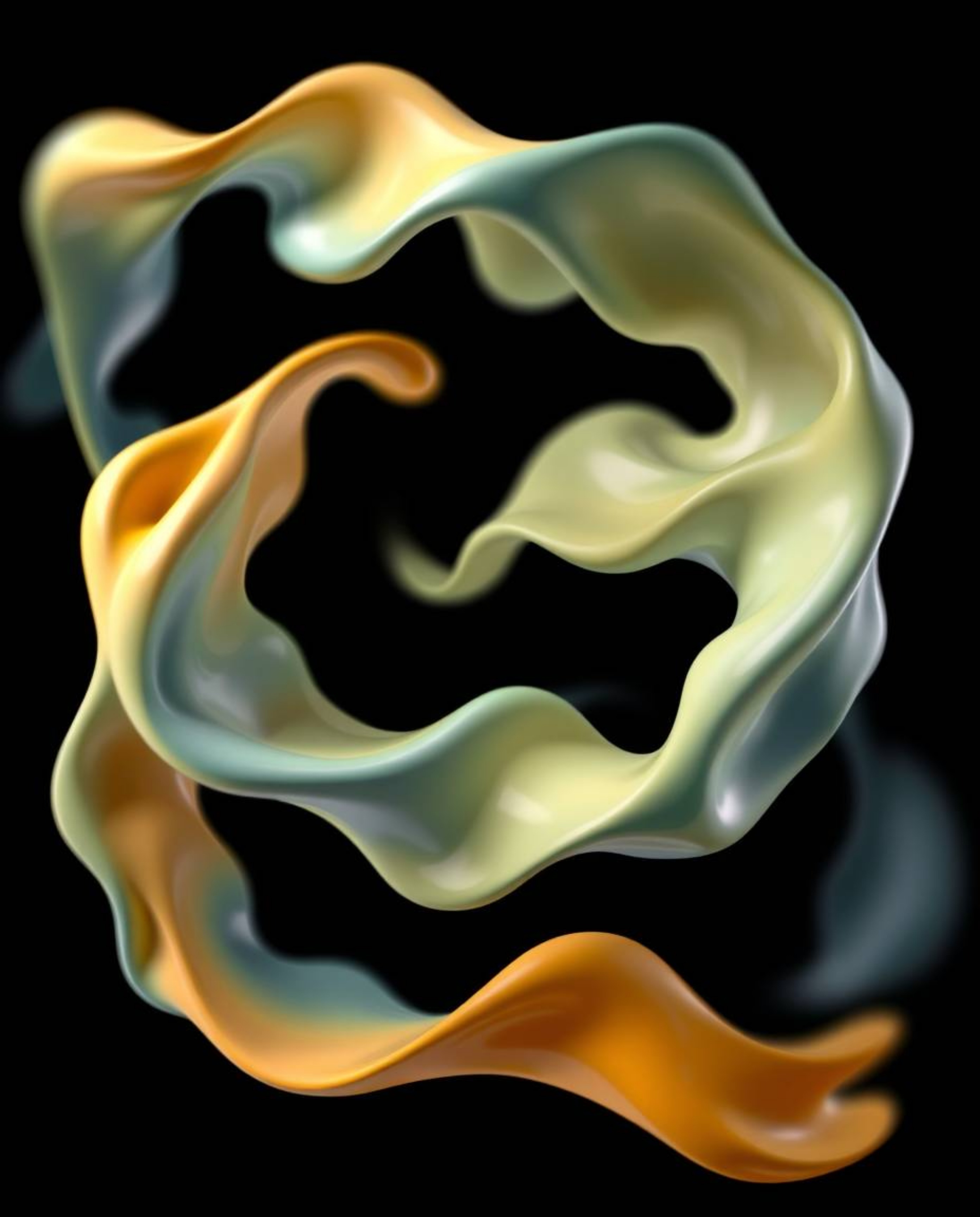 This 3D illustration showcases fluid shapes dynamically morphing in a continuous, endless loop. The composition emphasizes mo