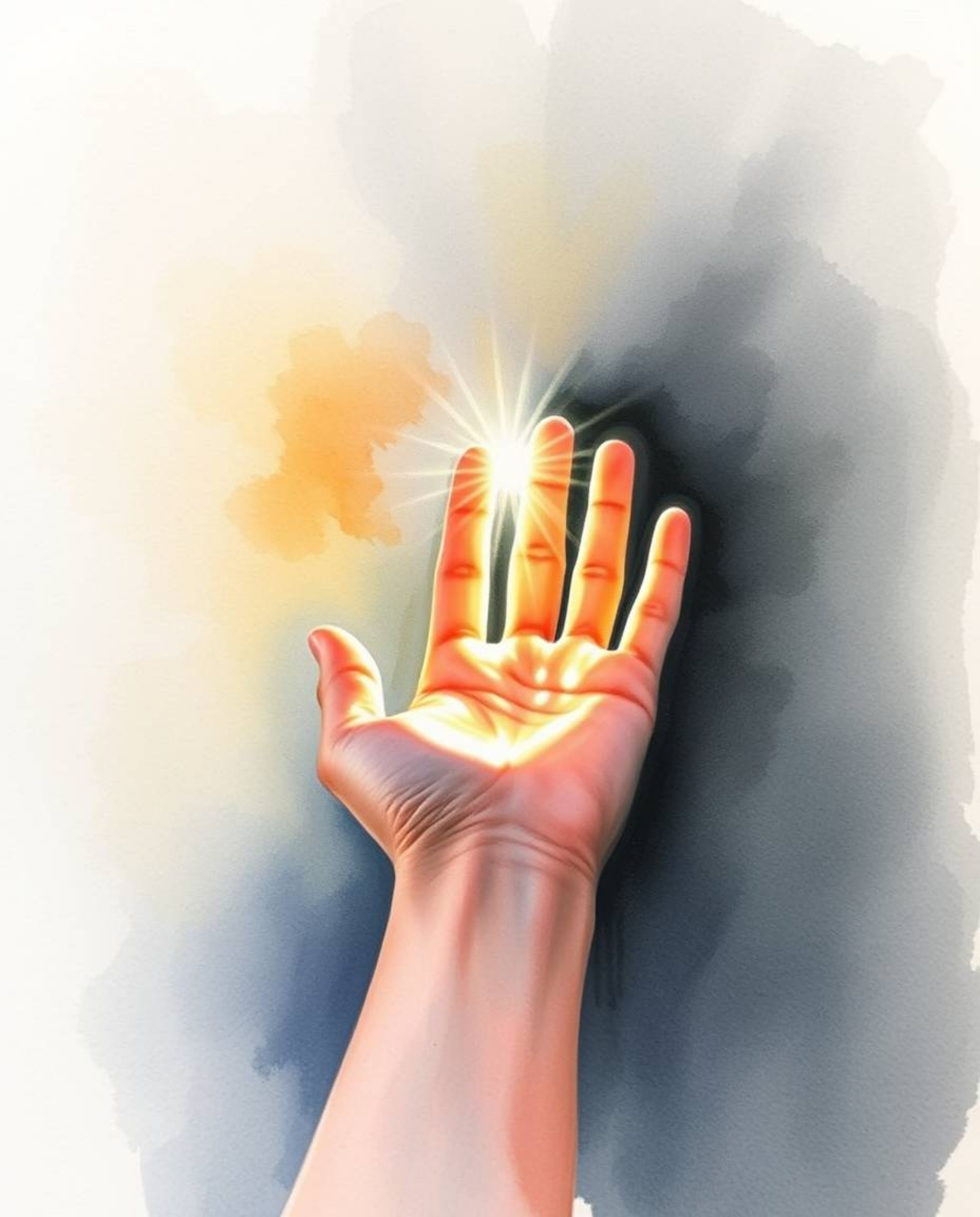 A delicate watercolor painting depicting a hand reaching towards the light from darkness, capturing the essence of a flow sta