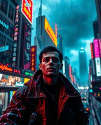 Immerse yourself in a high-tension, futuristic cityscape, a vibrant cyberpunk environment illuminated with colorful neon spla
