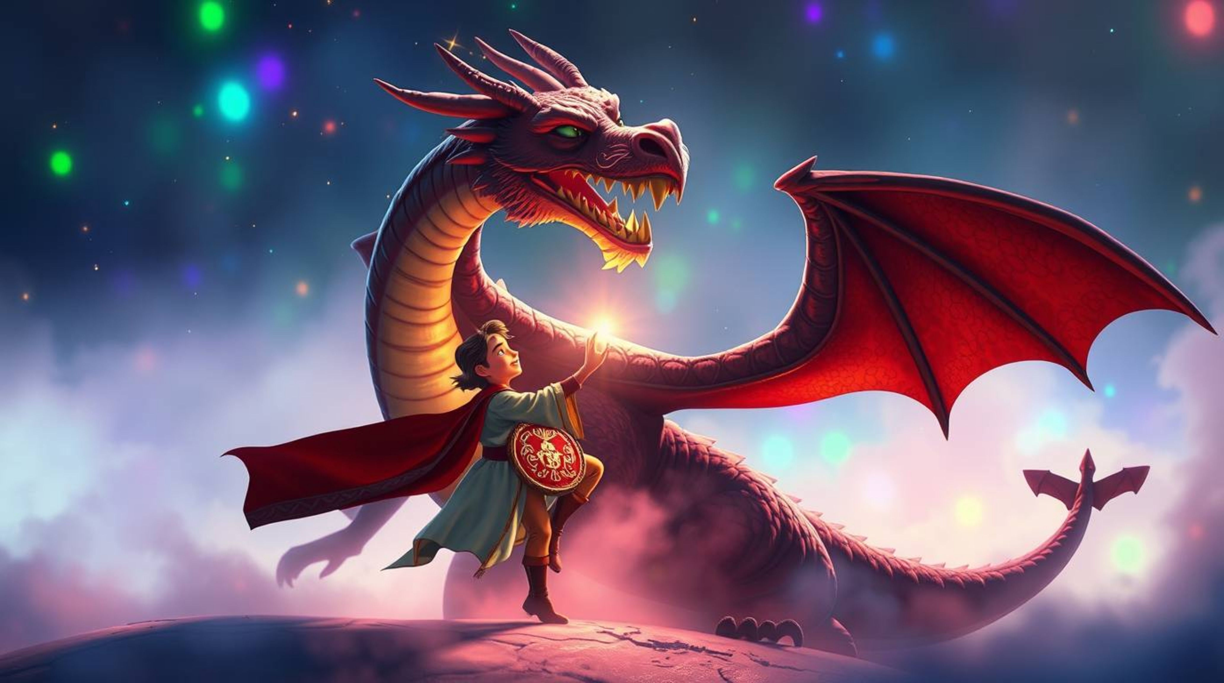 Witness a captivating battle between a charming prince and a fearsome dragon, rendered in a stunning 1950s animation style.  