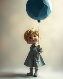 This layered papier-mâché sculpture of a child holding a balloon creates a soft and dreamy atmosphere. The artwork features h