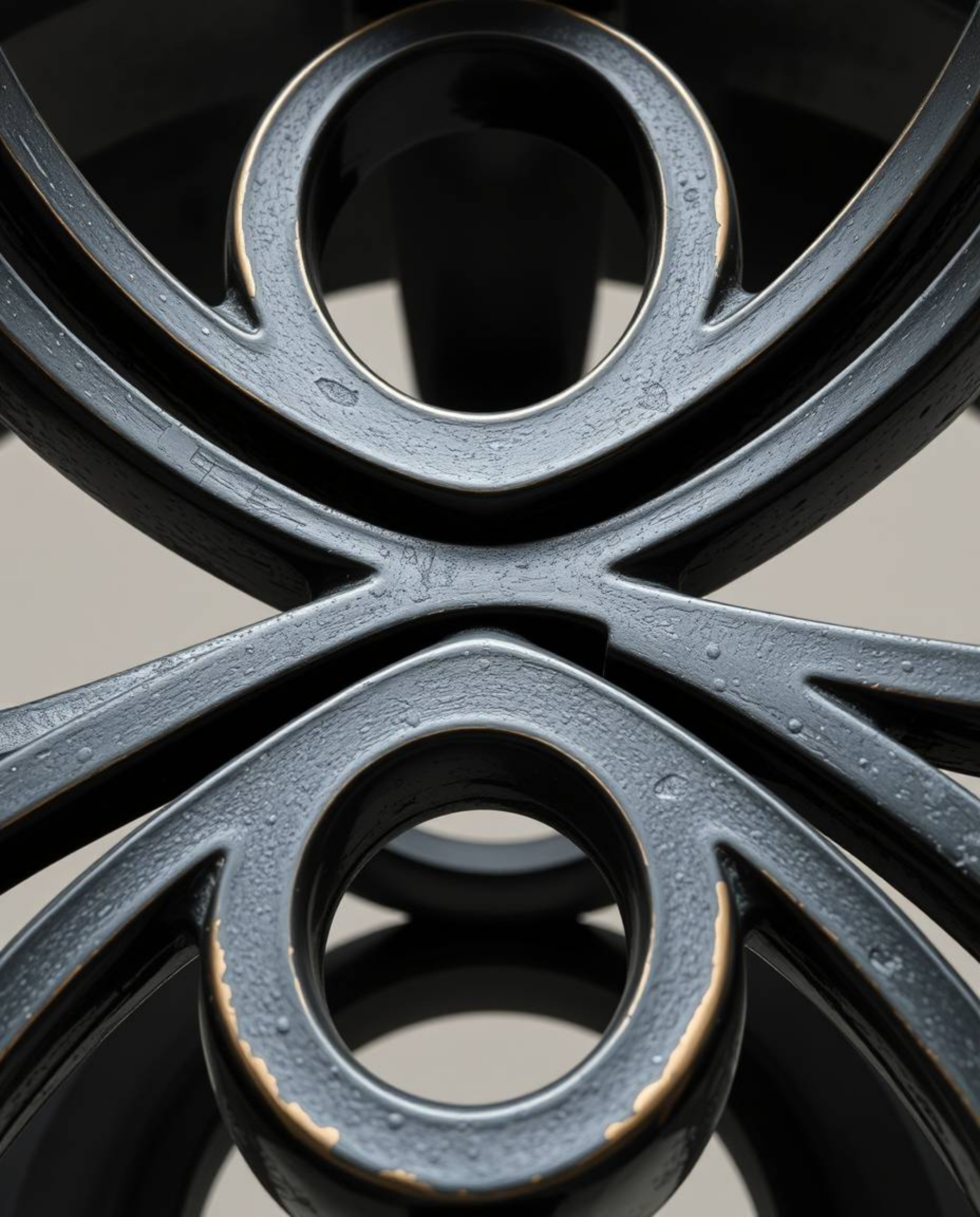 This striking black and white bronze sculpture showcases a high-angle perspective of a classic Bauhaus design. The minimalist