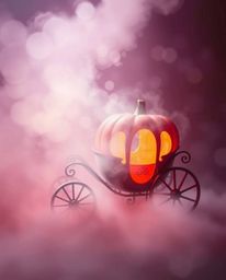 Witness a magical transformation! A soft, dreamy atmosphere envelops a vibrant pumpkin as it morphs into a carriage under haz
