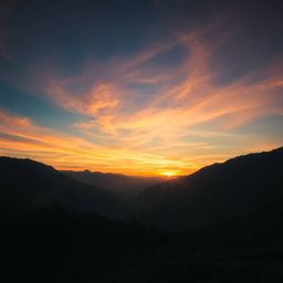 Experience the serene beauty of a sunset over a quiet mountain valley.  This breathtaking image features a vibrant color pale
