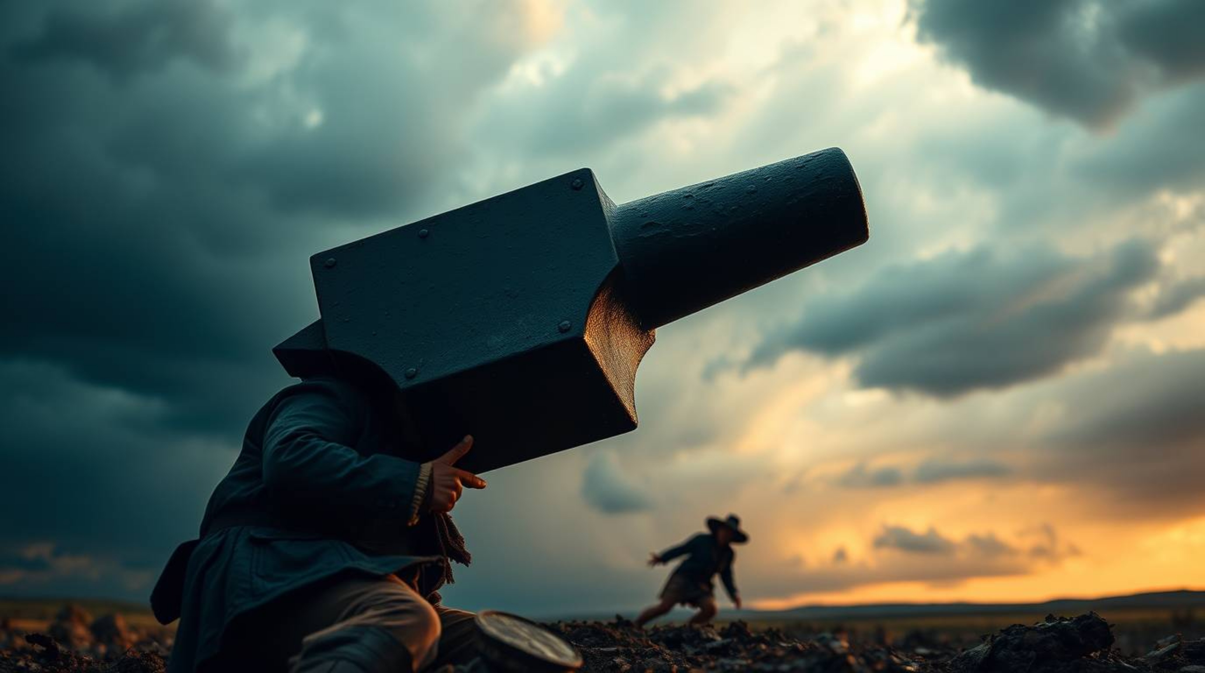 A captivating photograph in the style of an Associated Press Photo of the Year, capturing the impending doom of an anvil abou