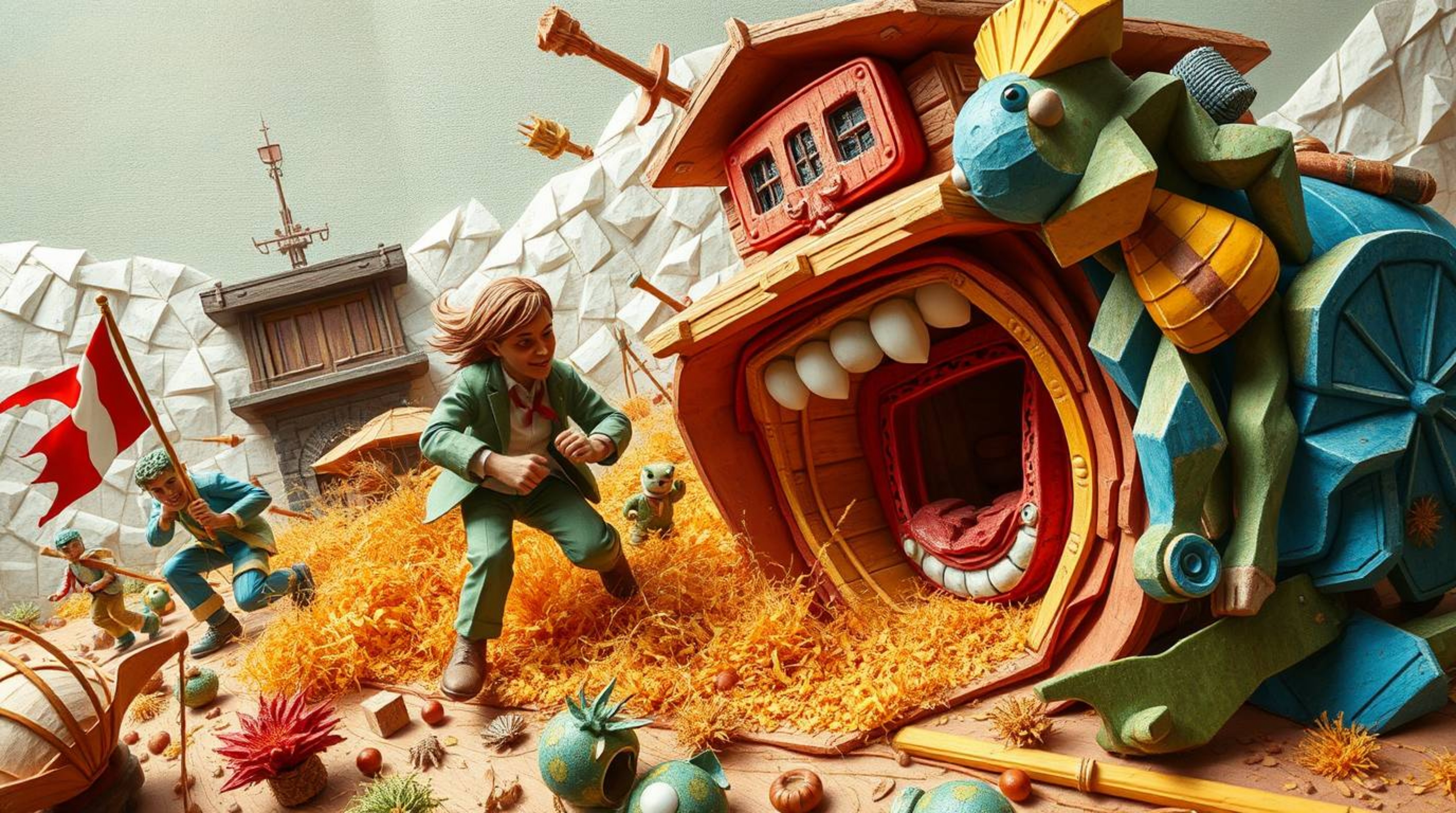 Experience a visually stunning chase scene rendered in a unique layered papier-mâché style, brought to life with electric viv