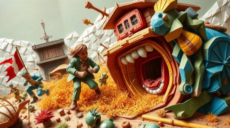Experience a visually stunning chase scene rendered in a unique layered papier-mâché style, brought to life with electric viv